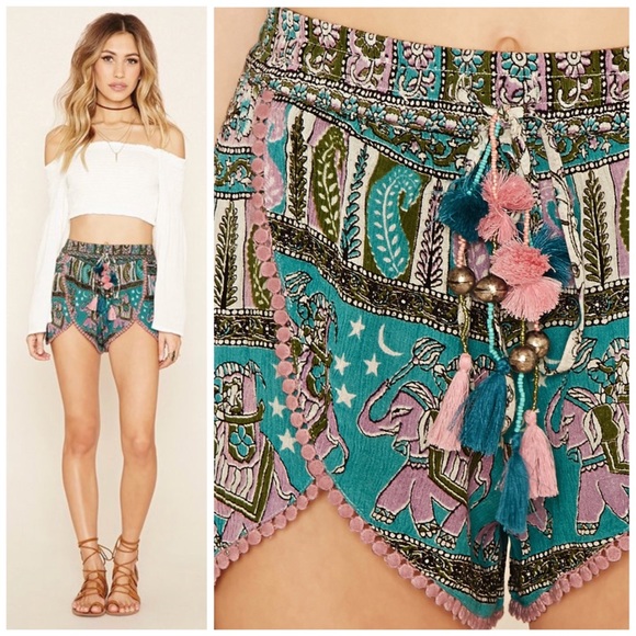 RAGA Pants - NEW Raga Elephant Print Shorts Boho Festival